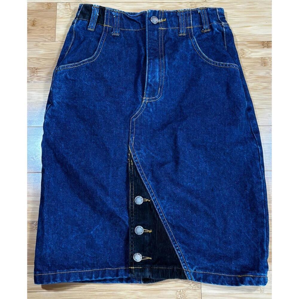 Y2K No Exit American Legend Denim Skirt Sz 5/6 Corduroy Panel & Buttons